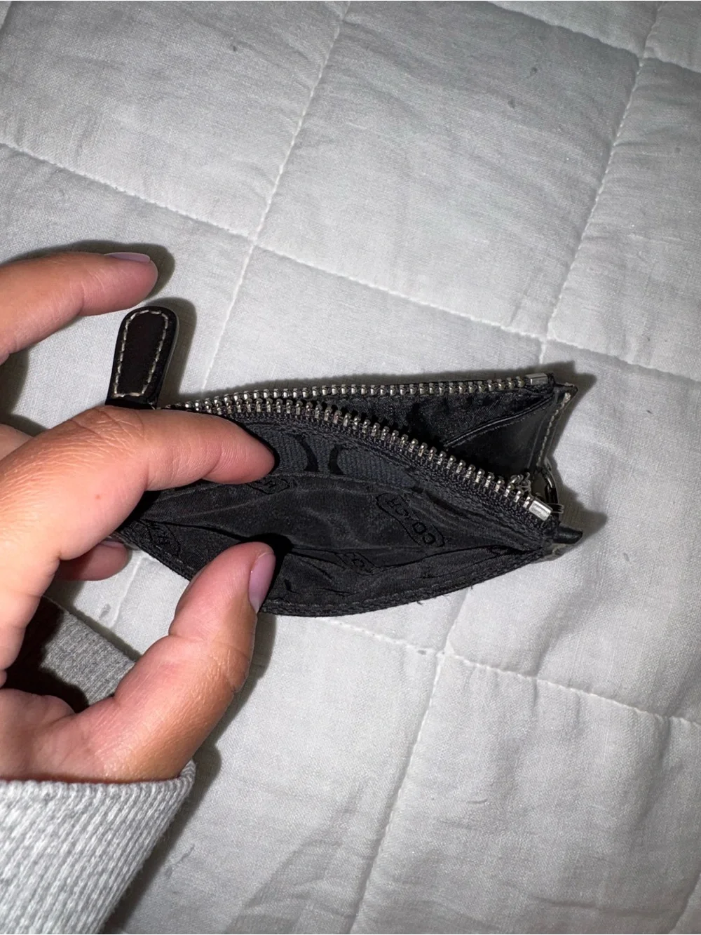 Coach Black Signature Zip Card Case with Key Ring